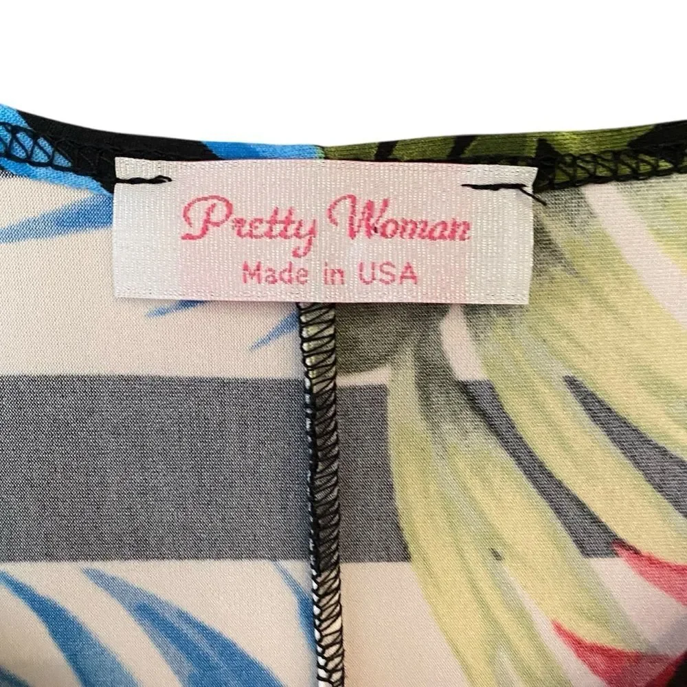 Pretty Woman Sz M Tropical Print Summer Vacation Lunch Wash Wear Dress